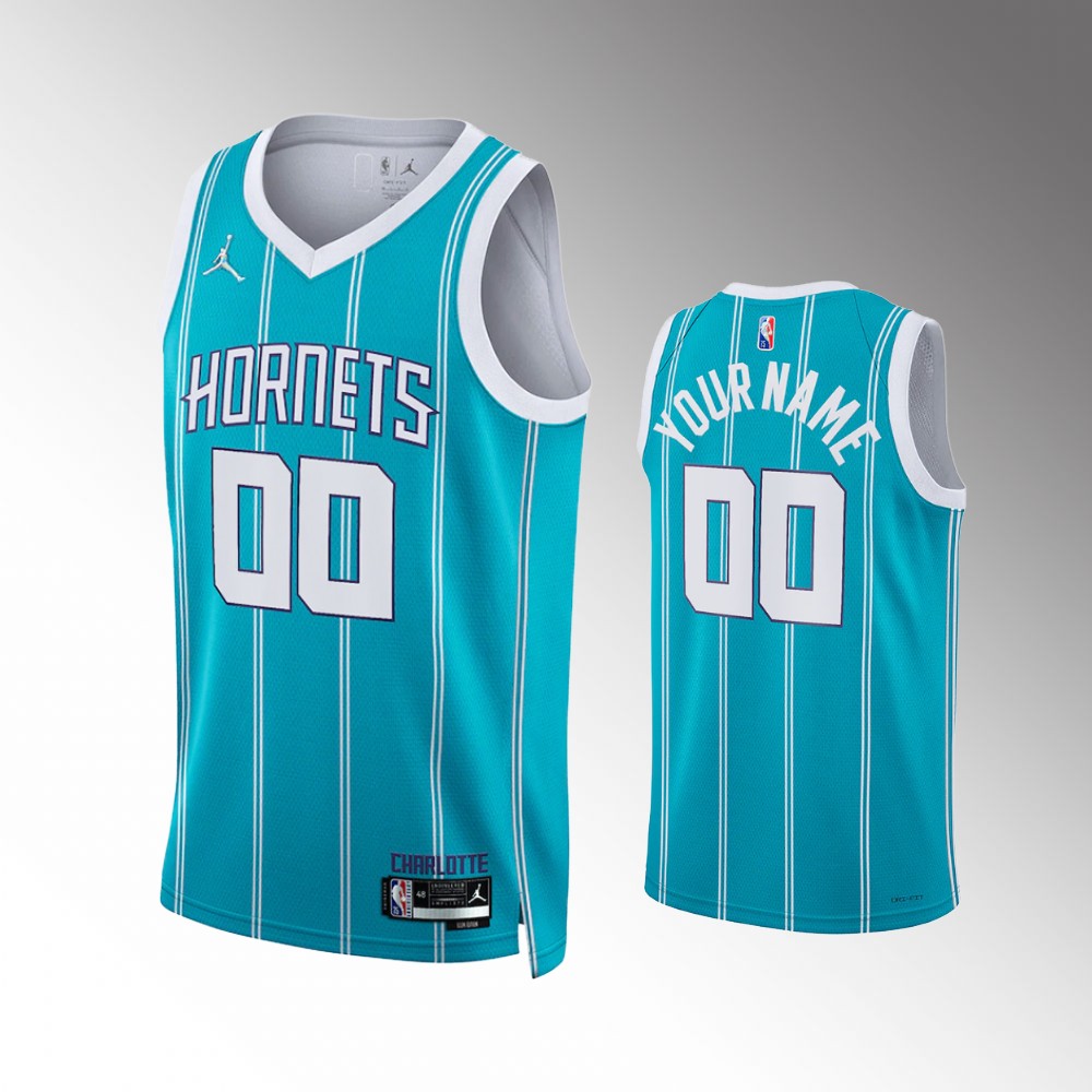 Charlotte Hornets #00 Custom Teal 2022 Icon Edition Diamond Jersey ...